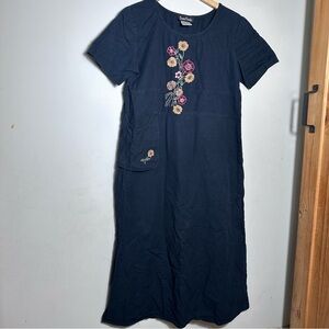 Floral Embroidered Black Maxi Dress- Cotton & Linen